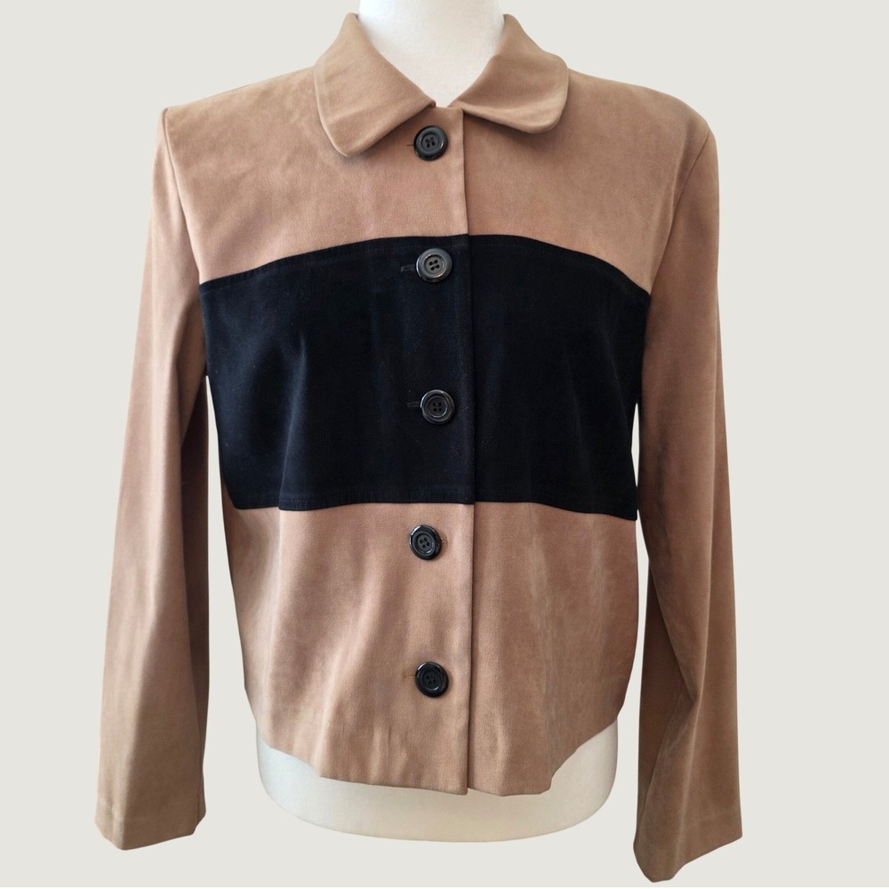 Vintage Autumn Jacket Sunshine Starshine Cropped Tan Black 90s Soft Faux Suede